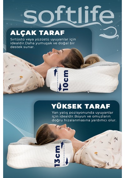 Nova Visco Yastık Ortopedik Boyun Destekli Memory Foam Ergonomik Yastık Gri Viskon Kılıf 62x42 Gri-beyaz