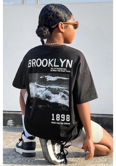 Uyguntarz Çocuk 1898 Brooklyn Pamuklu Tshirt Siyah