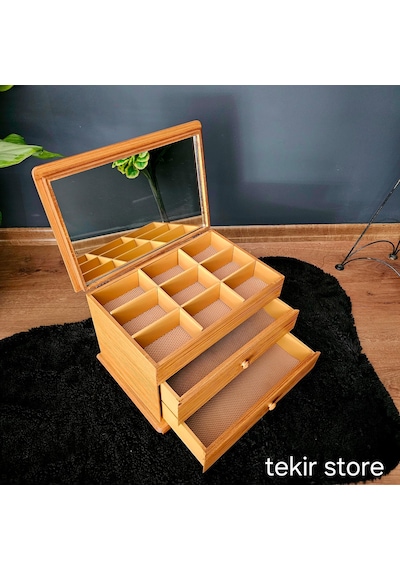 Aynalı İki Çekmeceli Dekoratif Takı Saat Kutusu Organizer