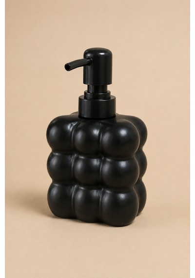 Modern Bubble Sıvı Sabunluk 400 Ml Siyah Pompalı Kabarcık Desenli Banyo Ve Mutfak Tezgâh Üstü Dispenser - 15 Cm X 9 Cm X 6,5 Cm