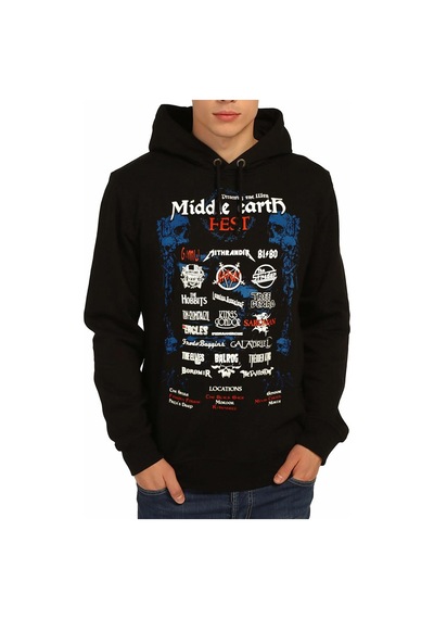 Bant Giyim - Lord Of The Rings Siyah Kapüşonlu Erkek Sweatshirt Siyah