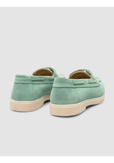 Monamae %100 Hakiki Deri Yeşil İp Detaylı Süet Kadın Loafer YESIL