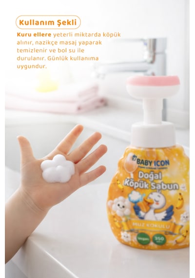 Baby Icon Doğal Çocuk Köpük El Sabunu 350 Ml Muz Kokulu Lavanta Aynısefa Vegan Parabensiz Köpük