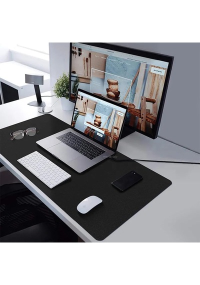60x30 Cm Siyah Çift Taraflı Deri Desk Mat, Pu Deri Masa Sümeni Ve Masa Koruyucu, Suya Dayanıklı Kolay Silinebilir 2