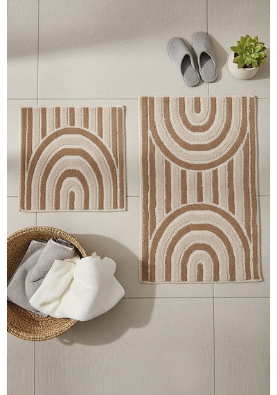 Bohem Desen 2 Li Banyo & Klozet Paspas Takımı Kahverengi