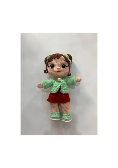 Afra Amigurumi El Örgüsü Bebek 20 Cm Tığ İşi Şirin Kıyafetli Hediyelik Oyuncak Bebek Nane-kiremit