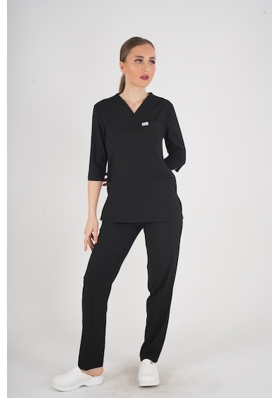 Unisex Siyah Violet Model Scrubs Takım Doktor Hemşire Üniforması Siyah
