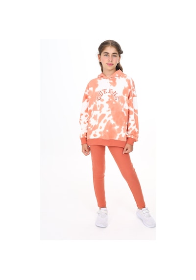 Toontoy Kids Toontoy Kız Çocuk 2'li Takım Baskılı Kapüşonlu Düşük Omuz Cepli Sweatshirt & Basic Düz Tayt Kiremit