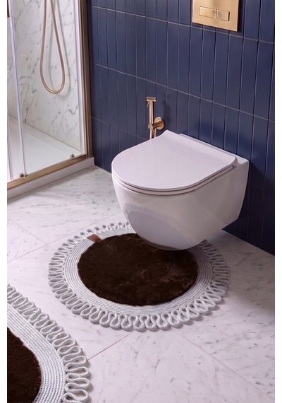 Banyo Paspası Takımı 60x100+60x60 Cm Dış Trikot Acı Kahve & Gümüş