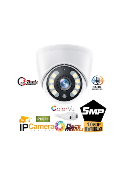 J-tech Jt-6060 5mp Poe Sesli Ip Dome Gece Renkli Güvenlik Kamerası