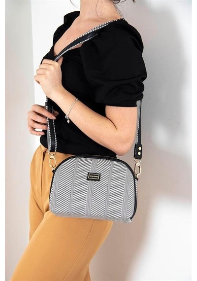 Silver Polo Sp765 Kadın Çapraz Çanta Hasır Siyah Beyaz-siyah