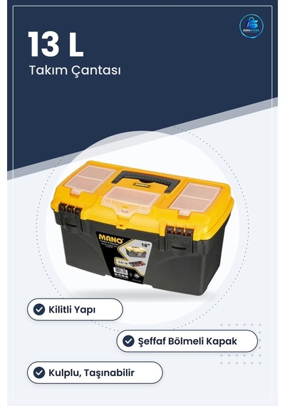 Kilitli Takım Çantası 13 L Taşınabilir Plastik Avadanlık Hırdavat