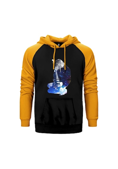Nirvana Kurt Cobain Galaksi Sarı Renk Reglan Kol Kapşonlu Sweatshirt Sarı