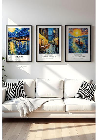 Huhuli Ahşap Siyah Çerçeveli Vincent Van Gogh Tablo Seti Huhu527
