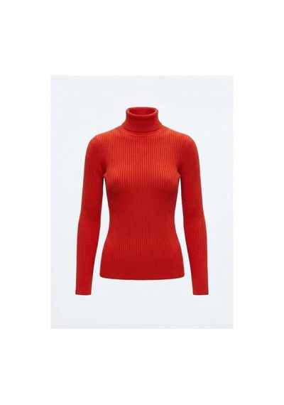 Onno Style Women Fitilli Balıkcı Yaka Basic Kazak Kırmızı