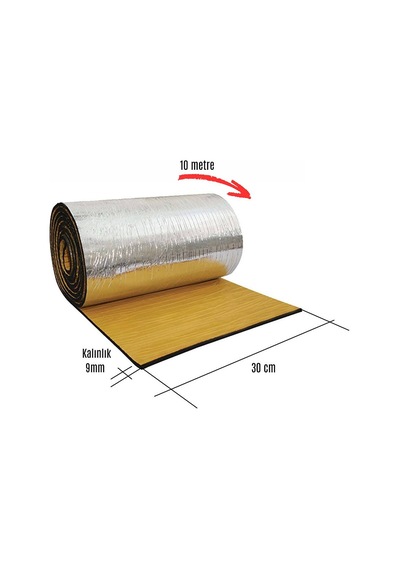 Kauçuk Bant Oto Ses Yalıtımı 9mm Alüminyum Folyolu 30 Cm X 10 Metre Evimdeyokyok