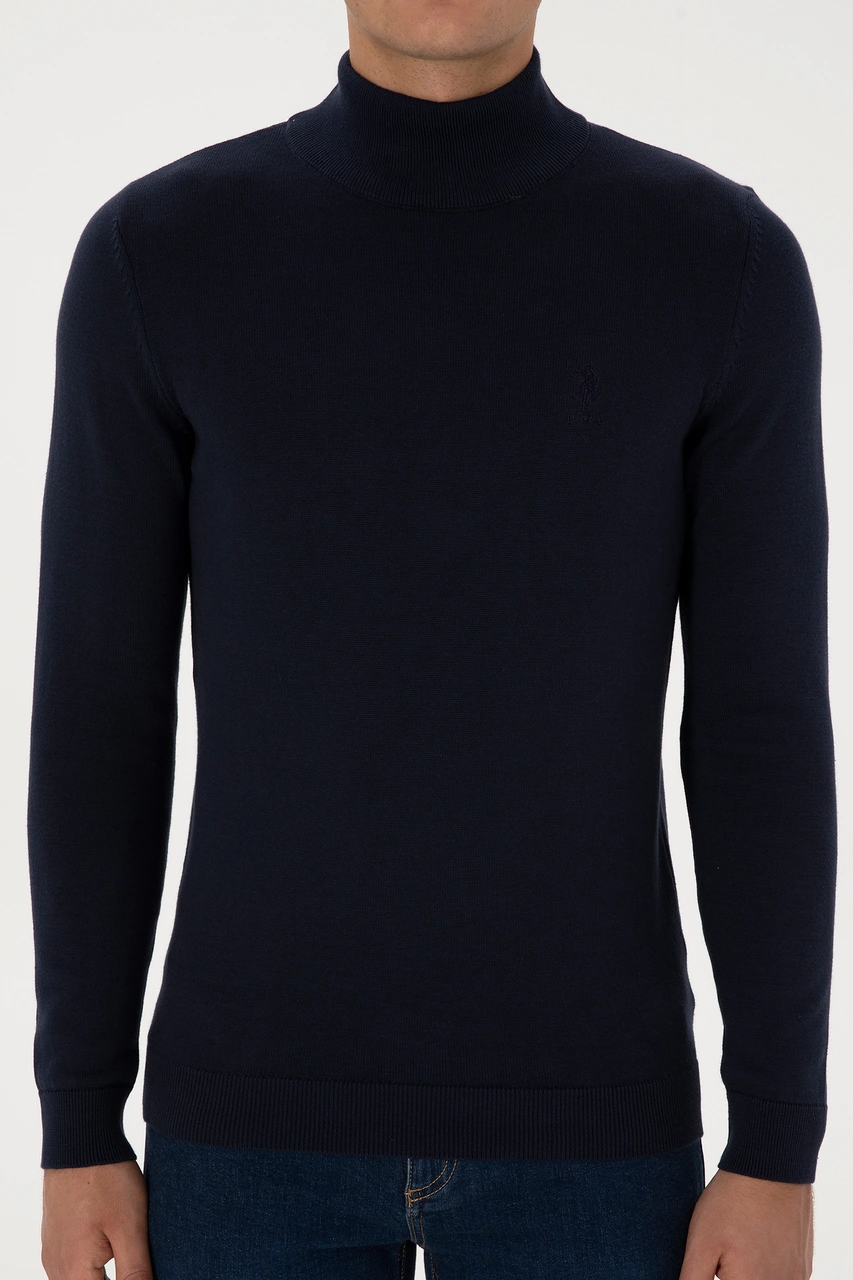U.S. Polo Assn. Erkek Slim Fit Yarım Balıkçı Yaka Lacivert Basic Kazak 50307783-VR033