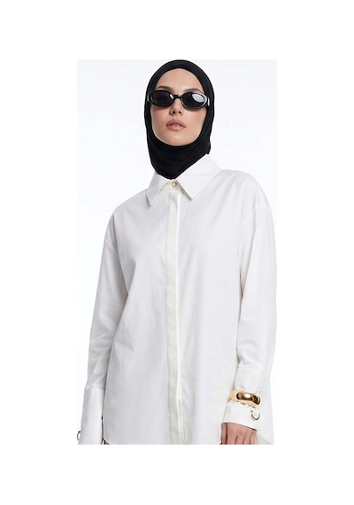Armine Trend Klasik Yaka Gizli Patlı Oversize Gömlek Ekru 26yt304
