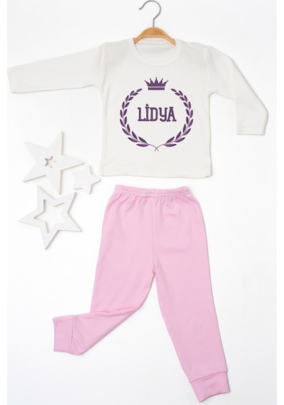 Pia Baby İsimli Kız Çocuk Pijama Takımı %100 Pamuk Penye İsme Özel Baskılı Kişiselleştirilebilir Pijama Seti 20742p14pi Krem