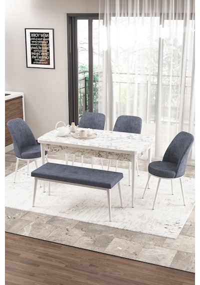 Canisa Concept Zen Serisi 80x132 Mdf Açılabilir Beyaz Mermer Desen Masa Takımı 4 Füme Sandalye Ve 1 Bench Masa Beyaz Mermer Sandalye Ve Bench Füme Canisa Concept Zen Serisi 80x132 Mdf Açılabilir Beyaz Mermer Desen Masa Takımı 4 Füme Sandalye Ve 1 Bench Masa Beyaz Mermer Sandalye Ve Bench Füme