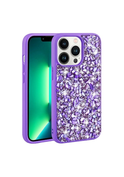 Zore Apple iPhone 12 Pro Max Uyumlu Parlak Taşlı Tasarım Omsy Linea Kılıf-mor