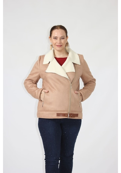 Moda Berray 3263 Kısa İçi Kürklü Eteği Kemer Detaylı Kaban Kahverengi