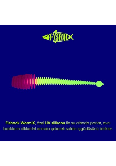 Silikon Kurt Yem - 2,1g 70mm - Fishack Wormix - 10 Adet - Uv - Pembe/beyaz