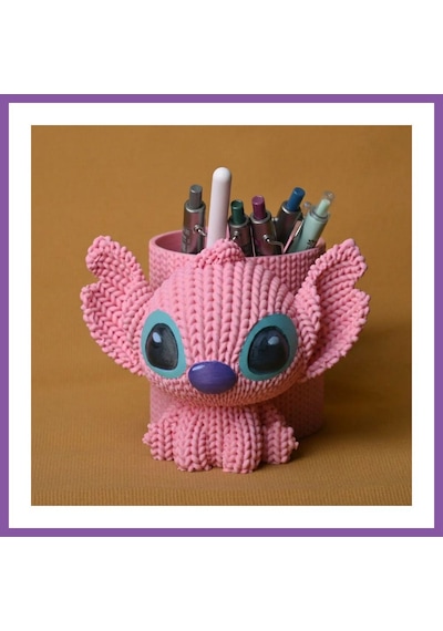 Bezos 3d Baskı Knitted Kalemlik - Sevimli Karakterli Masaüstü Kalem Organizeri-pembe Bzoshb