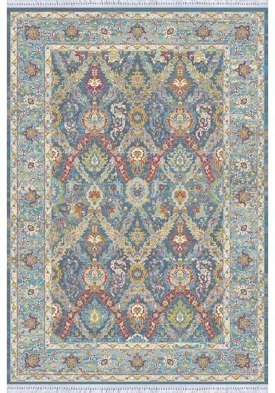 Mavi Çerçeveli Dokuma Pamuk Taban Kaymaz Kilim Klm244n11