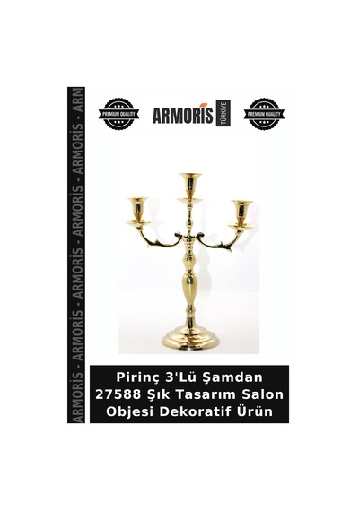 Pirinç 3'lü Şamdan 27588 Şık Tasarım Salon Objesi Dekoratif Ürün Çok Renkli
