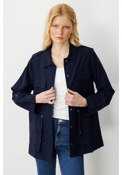 Kadın Safari Model Keten Ceket Lacivert Lacivert