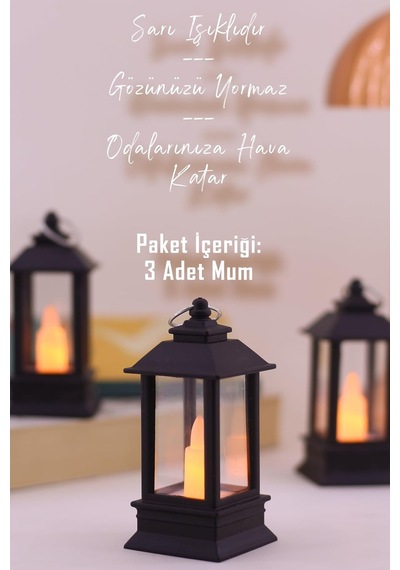 3 Adet Led Mum Mini Dörtgen Tip Pil Dahil Dumansız Alev Ledli Yapay Dekoratif Mum Işığı Siyah Pt434 Çok Renkli