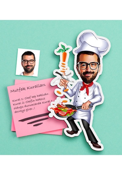 Kişiye Özel Bay Chef Karikatürlü Ahşap Magnet-1 Çok Renkli
