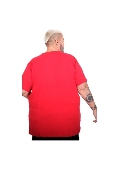 Mode Xl Büyük Beden Erkek Basic V Yaka T-shirt 20150 Kırmızı Kırmızı