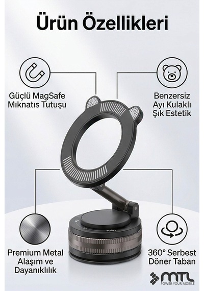 Manyetik Dayanıklı Araç İçi Telefon Tutucu - Tek Tıkla Kolay Kullanım Magsafe Uyumlu Siyah