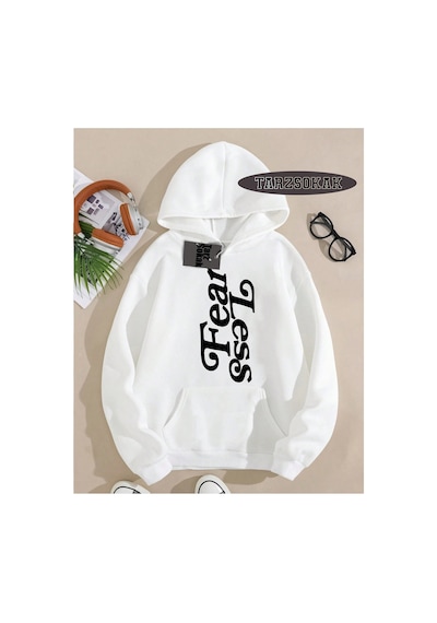Tarzsokak Kapşonlu Sweatshirt Beyaz Fear Less Özel Tasarım
