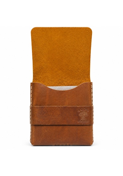 Oakco Leather El Dikişi Taba Kapaklı Deri Cüzdan Açık Kahverengi - Taba