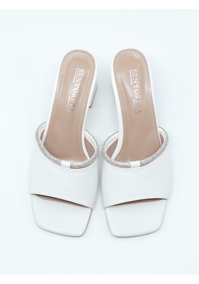 Nesilshoes Nesil Shoes Senyo 076 Beyaz Yazlık Topuklu Kadın Terlik