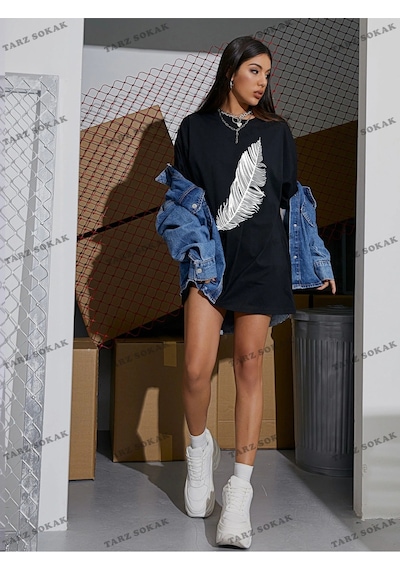 Adrift Tüy Baskılı Oversize Kalıp Unisex T-shirt Siyah