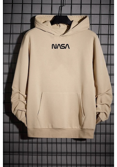 Uyguntarz Unisex Nasa Baskılı Sweatshirt Bej