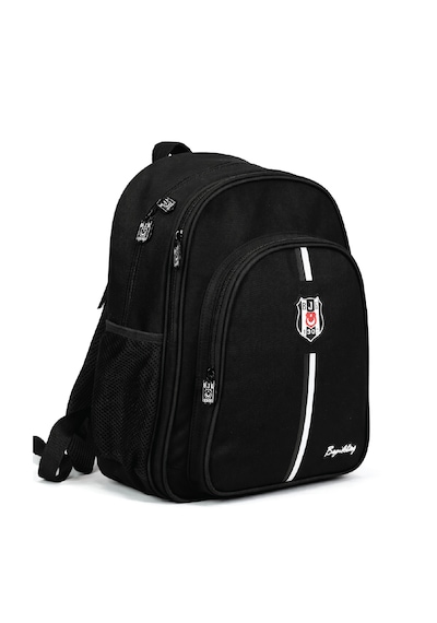Beşiktaş Lisanslı Kanvas Okul Çantası - Siyah Beyaz Çizgili 3 Bölmeli Sırt Çantası
