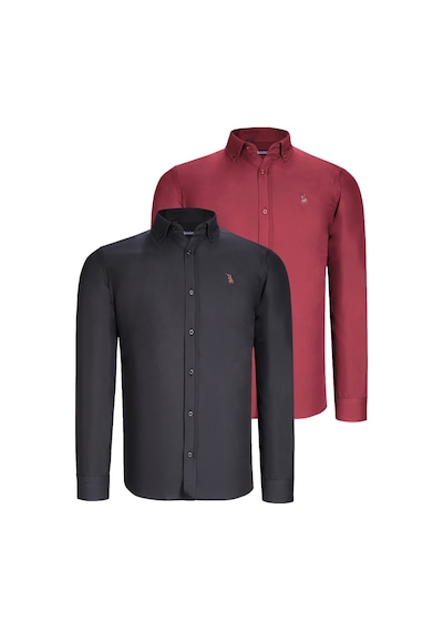 İKİLİ SET G725 DEWBERRY ERKEK GÖMLEK-SİYAH-BORDO Siyah - Bordo