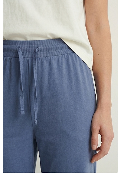 Elemge %100 Pamuk Süprem Kadın Pijama Altı Bol Kalıp Compact Penye İndigo Geniş Paça Ipli Terletmez Alt