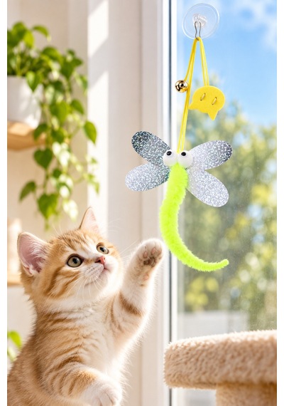 Çıngıraklı Kedi Oyuncağı Yapışkanlı Kedi Oyun Oltası Renkli Ponponlu Hacıyatmaz Oyuncak Zıplayan Top