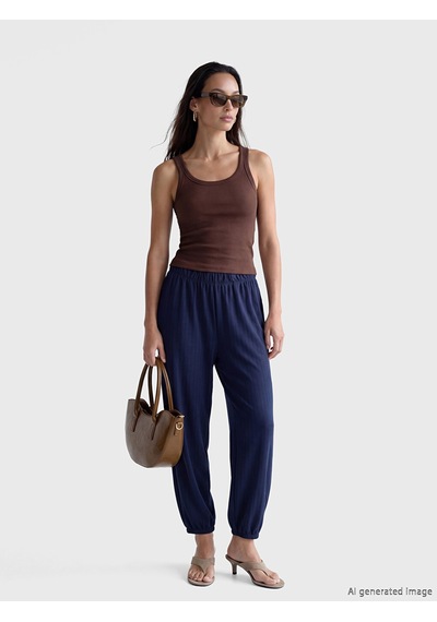 Lcwaıkıkı Basic Lacivert Beli Lastikli Çizgili Kadın Jogger Pantolon
