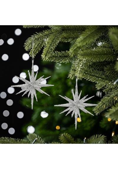 Karaca Home New Year Yılbaşı Glitter Star 3 Adet Ağaç Süsü Seti Silver 15x15x15 Cm