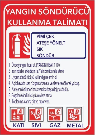 Yangın Söndürme Talimat Levhası Pvc Kaplı İkaz Tabelası
