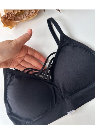 Günlük Kullanım Önü Bağlama Detaylı Padli Yumuşak Bralet Siyah