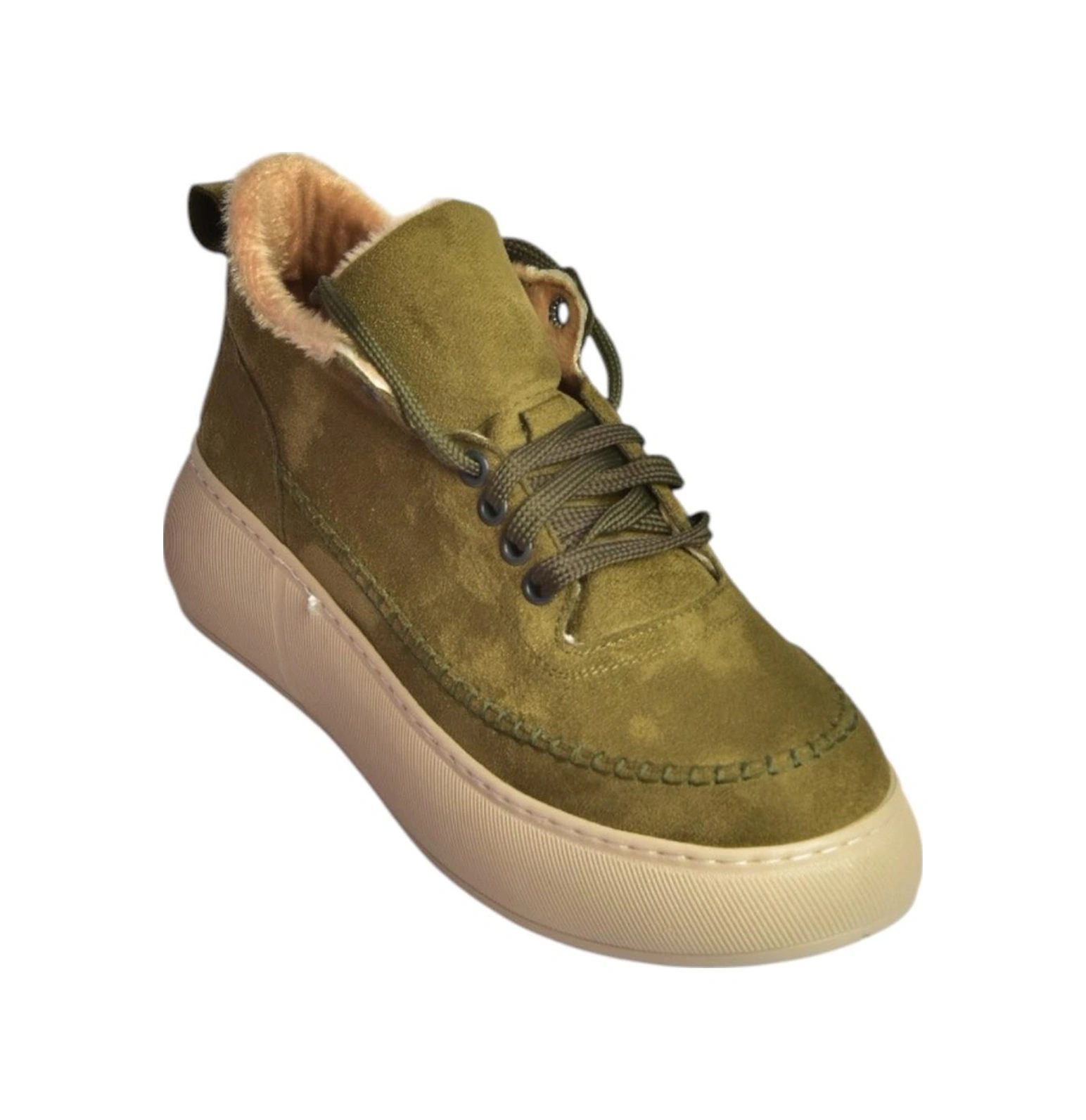 Fox Shoes T811845302 Haki Süet Kalın Tabanlı Kadın Ayakkabı Haki-süet