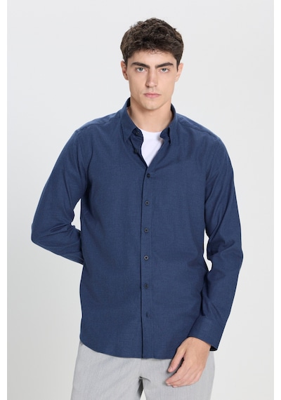 AC&Co / Altınyıldız Classics Erkek Lacı %100 Pamuk Slim Fit Dar Kesim Düğmeli Yaka Flanel Gömlek Lacı